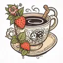coffee cup with a korok and soot sprite and strawberry  tattoo design idea