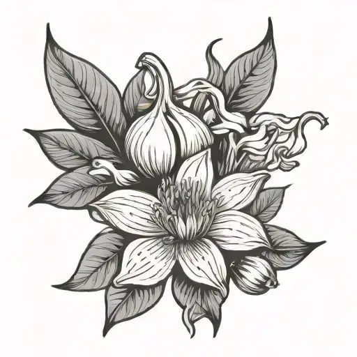 mufle and garlic flower tattoo design idea
