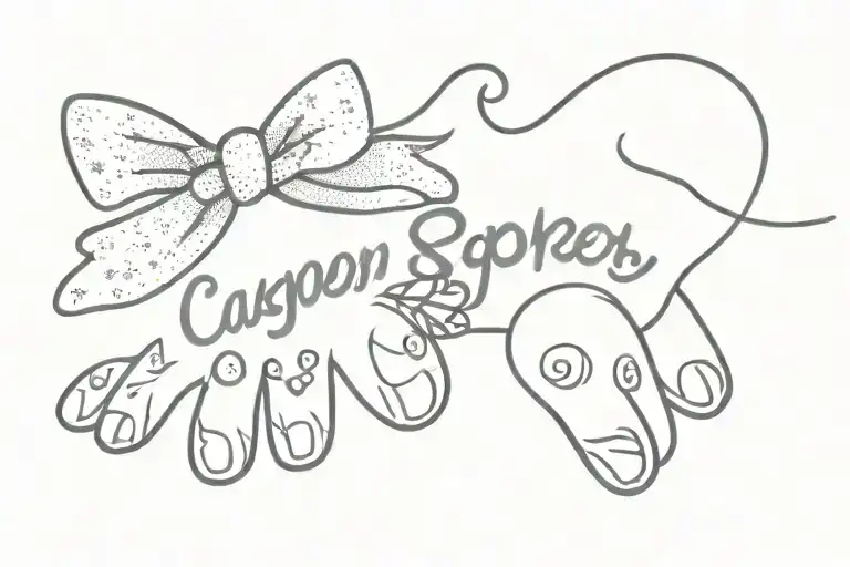dog paws, Name Casper, sparkles and a bow made tattoo design idea