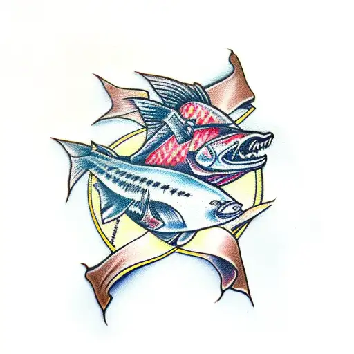 salmon with leather jacket tattoo design idea