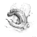 sea monster with seaweed and waves on bicep tattoo design idea