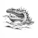 sea monster with seaweed and waves on bicep tattoo design idea