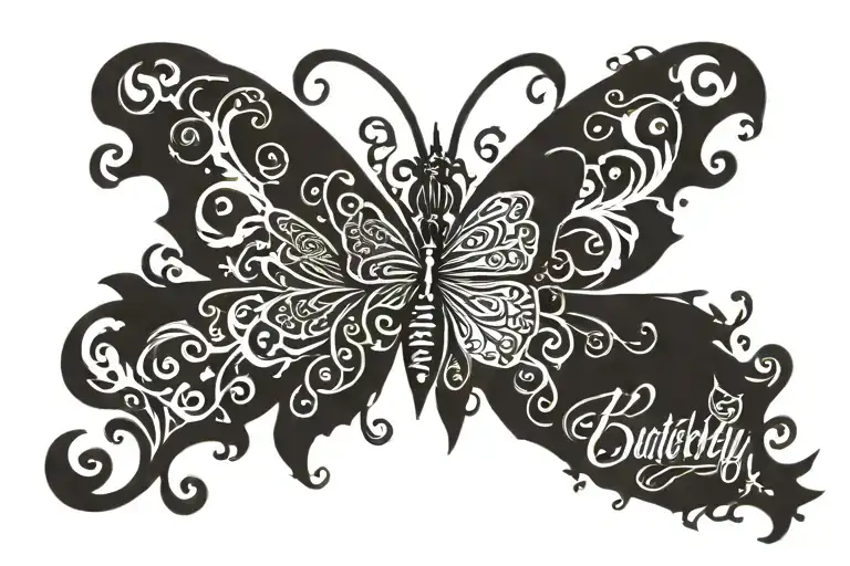 Butterfly Inscription Prostitute tattoo design idea