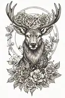 deer and wolf shilouette, nature, peony, jewels chain, moon and sun, taurus sign, floral tattoo design idea