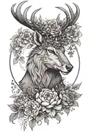 deer and wolf shilouette, nature, peony, jewels chain, moon and sun, taurus sign, floral tattoo design idea