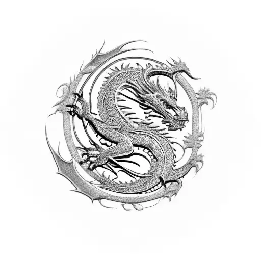 A dragon made of intricate lace patterns with a metal music theme tattoo design idea