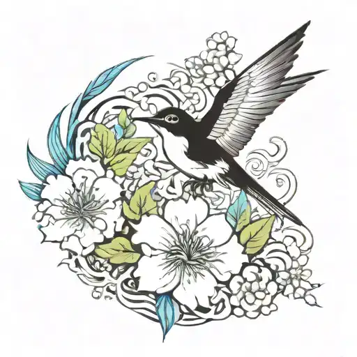 create a sleeve tattoo in Japanese style so that it is not too black near the shoulder there were swallows near the hand tattoo design idea