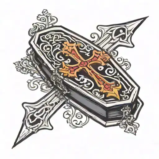 coffin with gothic cross  tattoo design idea