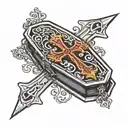 coffin with gothic cross  tattoo design idea