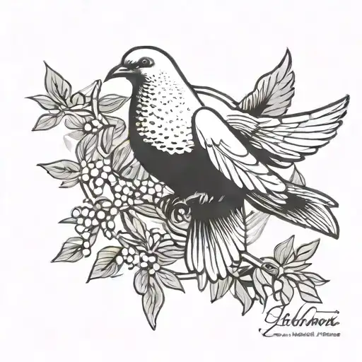 Dove of peace with olive branch in mouth tattoo design idea