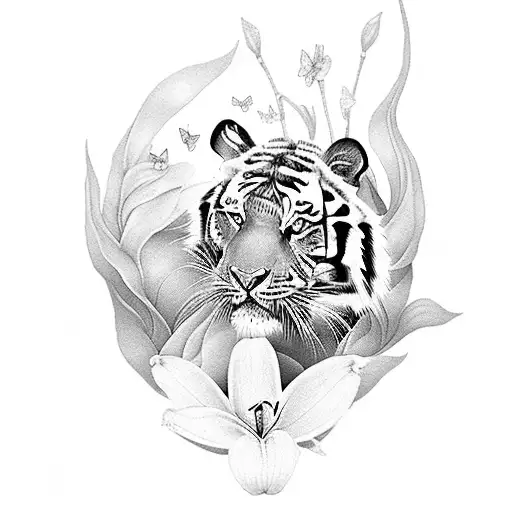 butterfly and tiger lily tattoo design idea