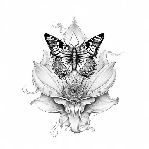 butterfly and tiger lily tattoo design idea
