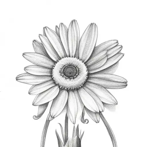 cute Hippo sitting next to a Daisy flower  tattoo design idea