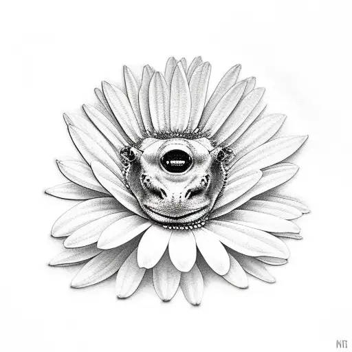 Hippo sitting next to a Daisy flower  tattoo design idea