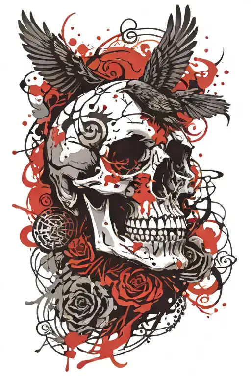 human skull raven celtic realism  tattoo design idea