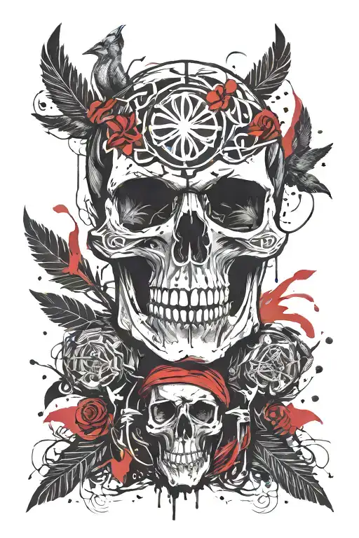 human skull raven celtic realism viking tattoo design idea