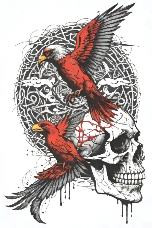human skull raven celtic simple tattoo design idea
