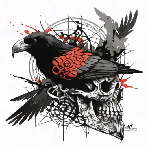  celtic raven skull geometric  tattoo design idea