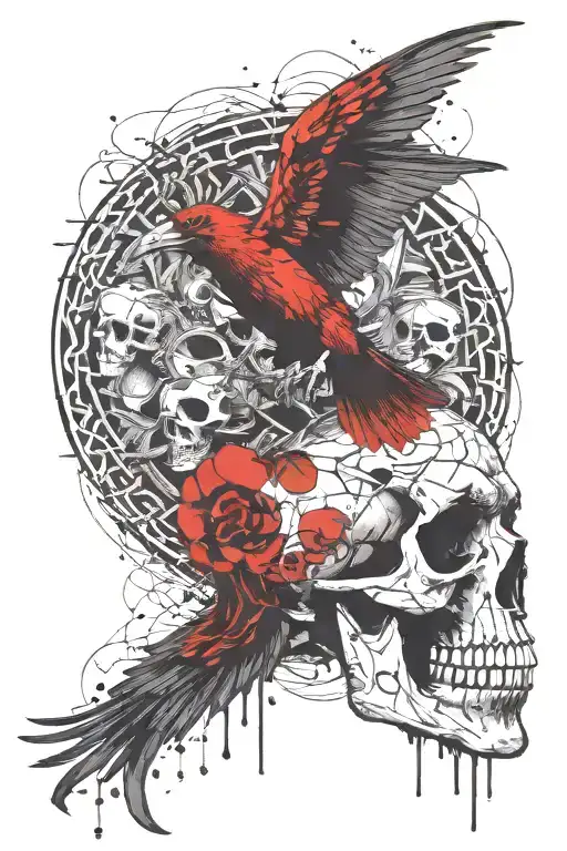 human skull raven celtic  tattoo design idea