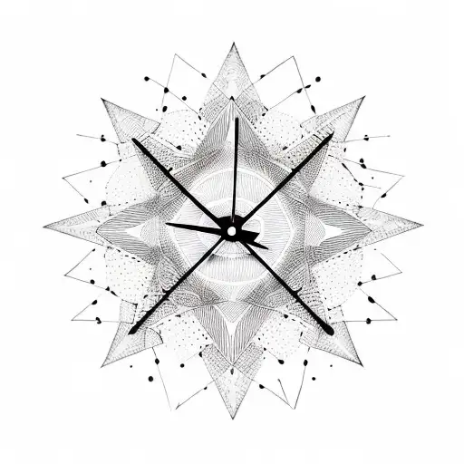Mid-century modern inspired clock with dotwork atomic starburst design tattoo design idea