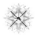 Mid-century modern inspired clock with dotwork atomic starburst design tattoo design idea