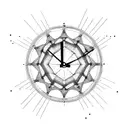 Mid-century modern inspired clock with dotwork atomic starburst design tattoo design idea