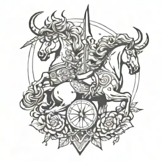 Leo and Sagittarius line work tattoo design idea