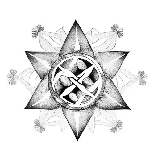 five-leaf clover on hand, pentagram, spiral tattoo design idea