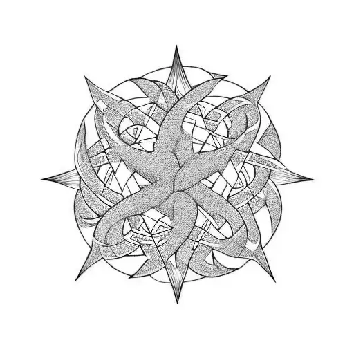 five-leaf clover, pentagram, dragon, spiral tattoo design idea