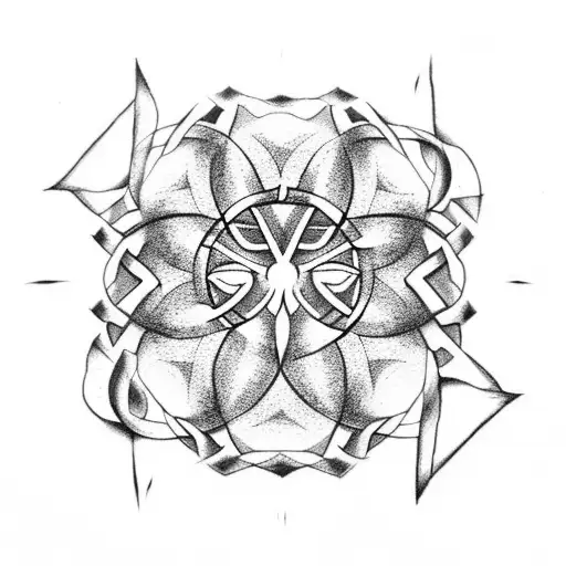 five-leaf clover, pentagram, spiral tattoo design idea