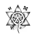 five-leaf clover on hand, pentagram, spiral tattoo design idea