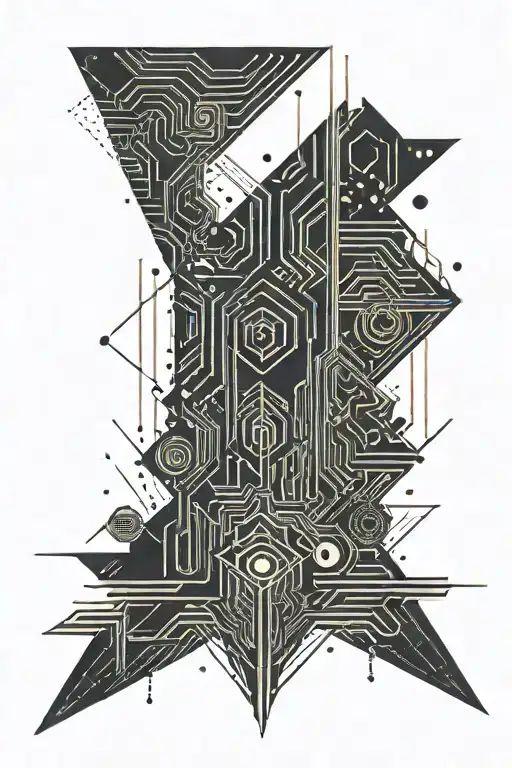 synth wave retro 2D geometric tattoo design idea