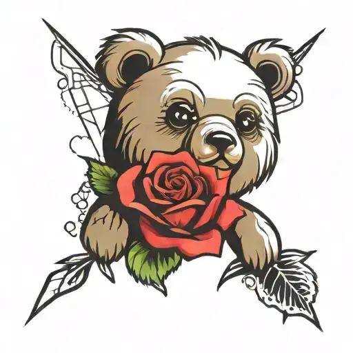 teddy bear and rose   tattoo design idea