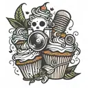 A tattoo design inspired by Bailey Zimmerman's music, featuring a mix of sweet and edgy elements like cupcakes with music notes or a microphone made of candy tattoo design idea