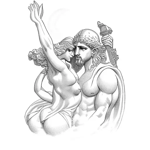 zues with aphrodite on mount olympus. tattoo design idea