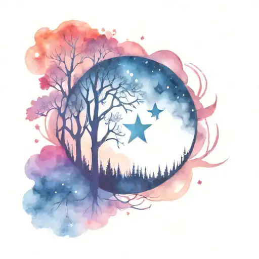 diamonds in the trees pentagrams in the night sky tattoo design idea