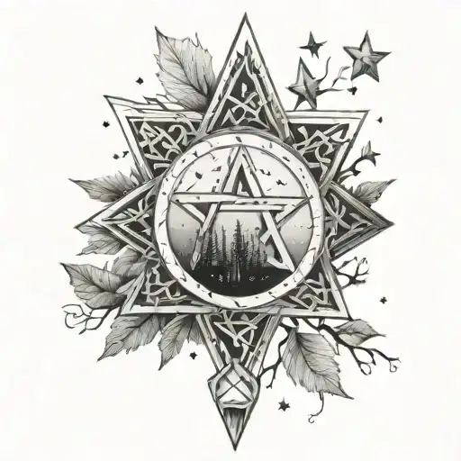 diamonds in the trees pentagrams in the night sky tattoo design idea