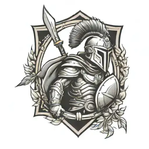 Spartan who walks in front with a ball and a shield tattoo design idea