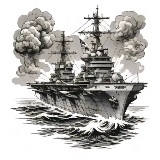 USS Carl Vinson aircraft carrier in battle tattoo design idea