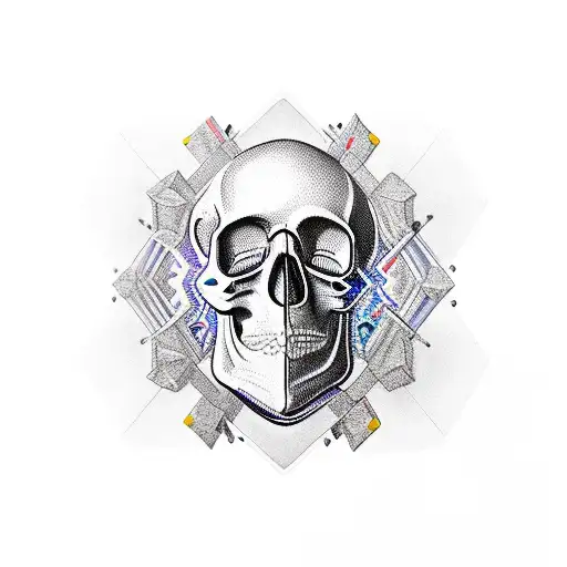tesseract in skull tattoo design idea