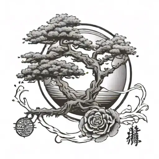 enso circle and bonsai tree tattoo design idea