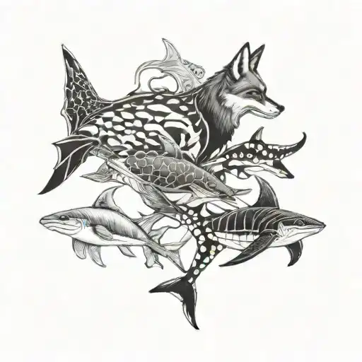 Shark and Ray Temporary Tattoos - Black