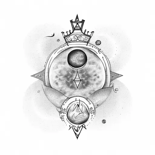 gemini, crown  sun, moon, hour glass tattoo design idea