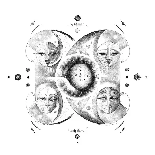 gemini, king, sun, moon, hour glass tattoo design idea