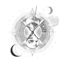 gemini, king, cross, sun, moon, hour glass tattoo design idea