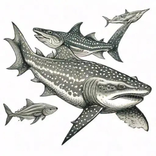 zebra shark swiming with a whale shark and nurse shark  tattoo design idea