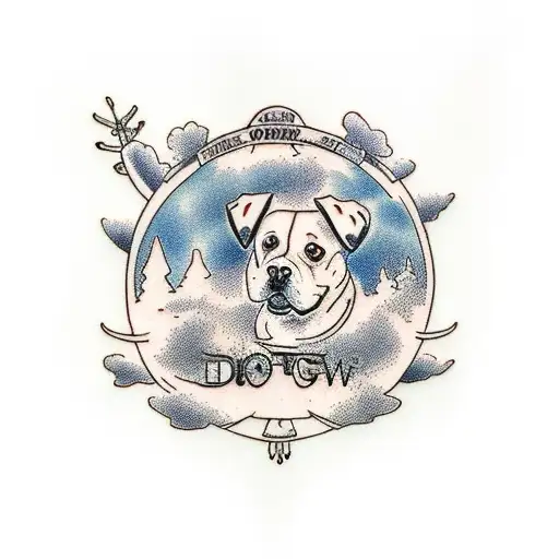 willow tree with dog sitting under  tattoo design idea