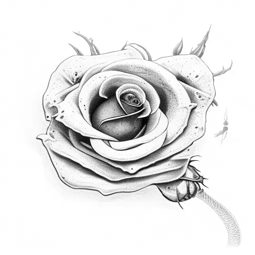 withering rose with red snake jaws open tattoo design idea