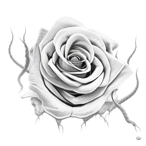 withered rose with snake jaws open tattoo design idea