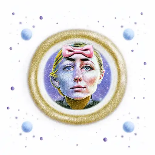 Male and Female astronauts on the moon, Man having a golden differ detail and female has a pink bow-tie on. tattoo design idea